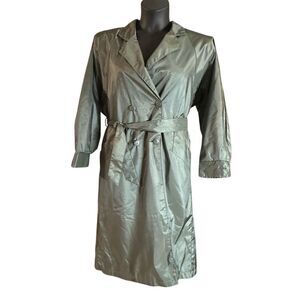 British Mist Women's Olive Green Long Double Breasted Trench Coat Size 9/10